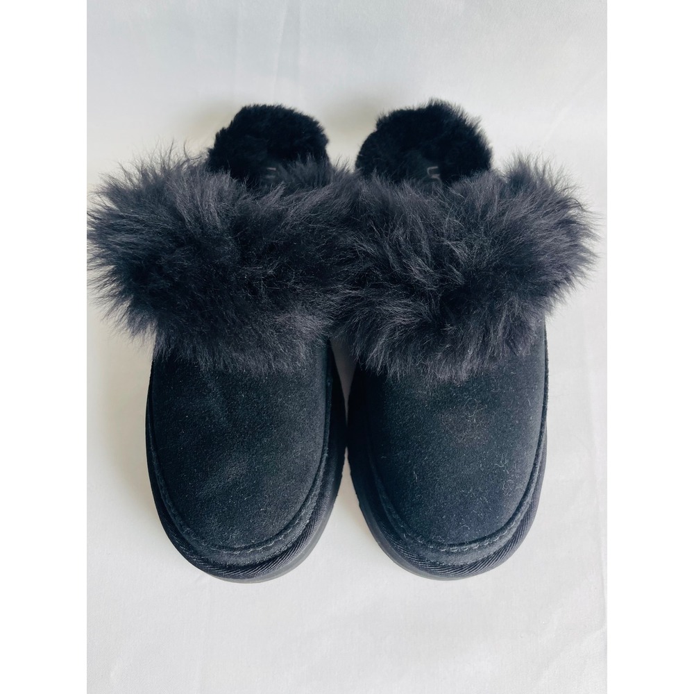 UGG Disquette Chalet Platform Slipper Black Suede Sheepskin Women's 7 Like New